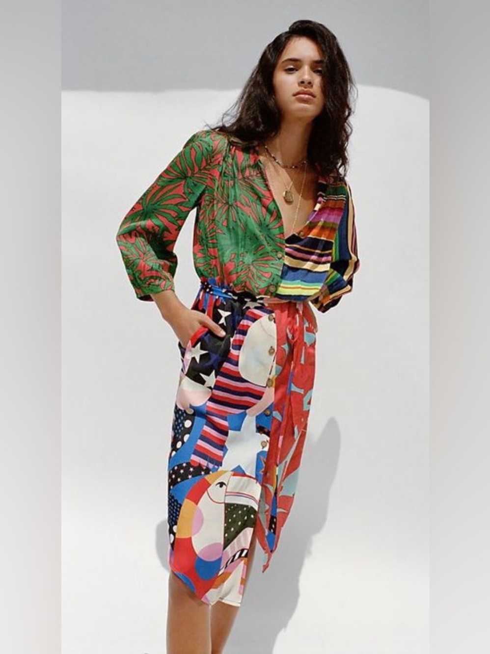FARM Rio for Anthropologie Multicolor Patchwork Midi Dress - NO BELT